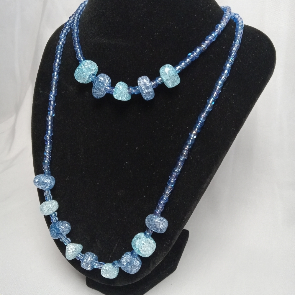 Hand Crafted Blue Beaded Necklace - Picture 3 of 6